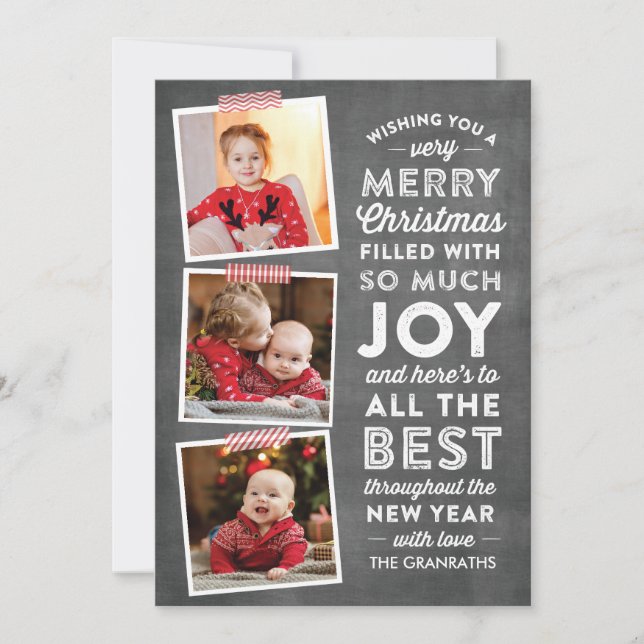 Chalkboard Lettering Multi Photo Christmas Card (Front)