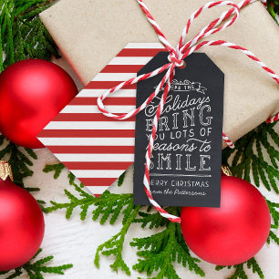 Chalkboard Lettering Red Stripes Holiday Gift Tags