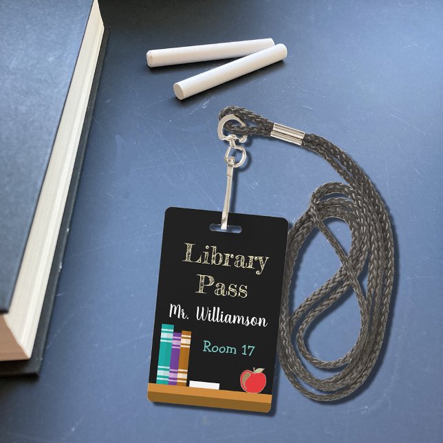 Chalkboard library vertical hall pass ID badge (Creator Uploaded)