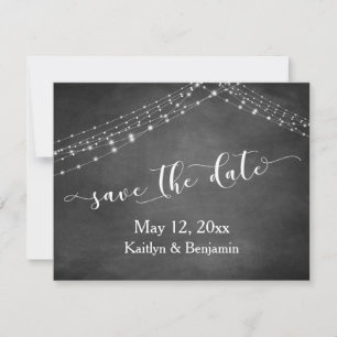 Chalkboard Light Strings Calligraphy Save the Date