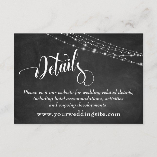 Chalkboard & Light Strings Wedding Details Enclosure Card (Front)