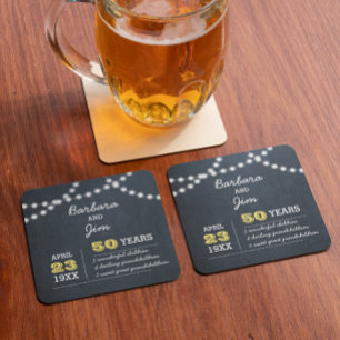 Chalkboard Lights 50th Anniversary Favour Coasters