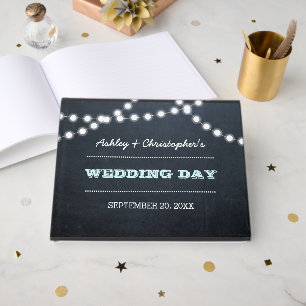 Chalkboard Lights Aqua Wedding Guest Book