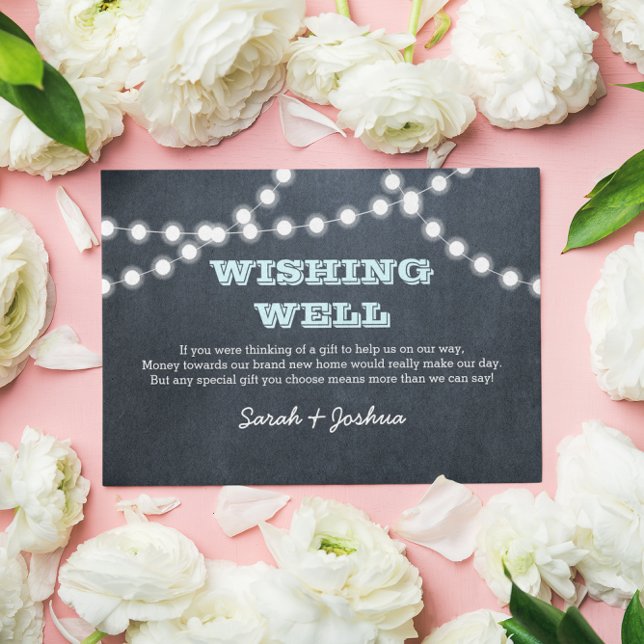 Chalkboard Lights Aqua Wedding Wishing Well Enclosure Card (Creator Uploaded)