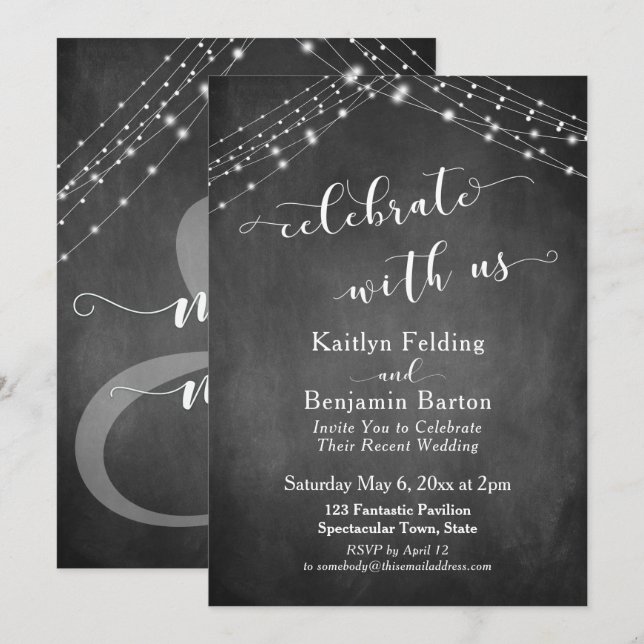 Chalkboard Lights Celebrate with Us Typography Invitation (Front/Back)