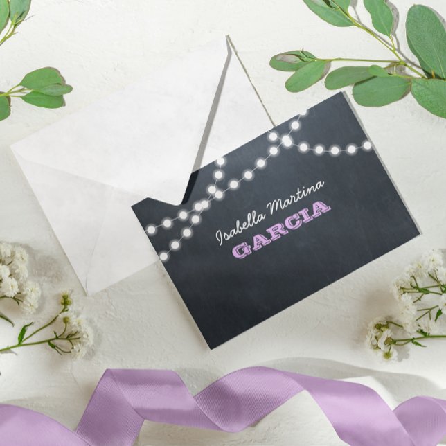 Chalkboard Lights Lilac Quinceañera Note Card (Creator Uploaded)