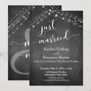 Chalkboard Lights Modern Calligraphy Just Married Invitation
