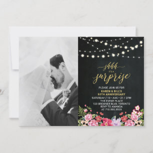 Chalkboard & Lights Photo 50th Wedding Anniversary Invitation