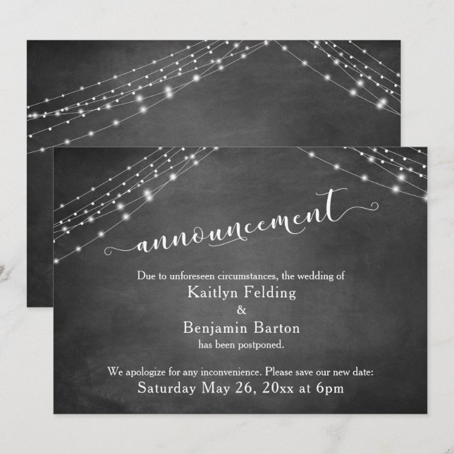 Chalkboard Lights Postponed Wedding Announcement (Front/Back)