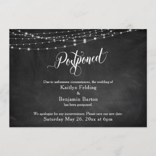 Chalkboard & Lights Postponed Wedding Announcement