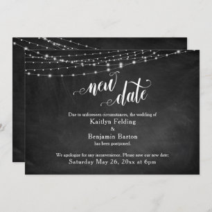 Chalkboard & Lights Postponed Wedding "New Date" Invitation