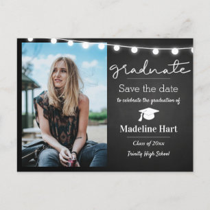 Chalkboard Lights Script Graduate Save The Date Postcard