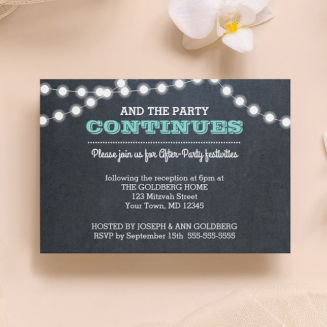 Chalkboard Lights Teal After Party Invitation Card (Creator Uploaded)