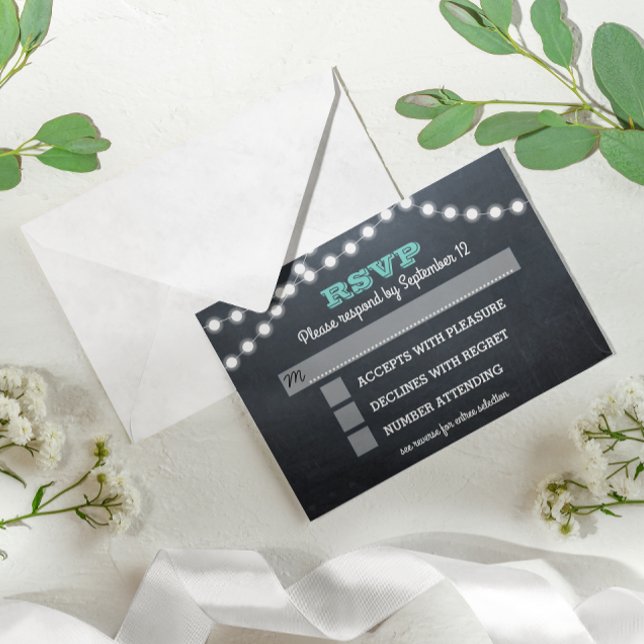 Chalkboard Lights Teal Bat Mitzvah Entree RSVP (Creator Uploaded)