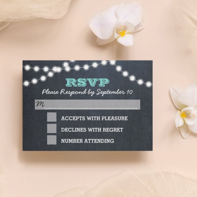 Chalkboard Lights Teal Bat Mitzvah RSVP Card (Creator Uploaded)