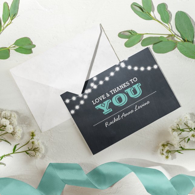 Chalkboard Lights Teal Bat Mitzvah Thank You Note Card (Creator Uploaded)