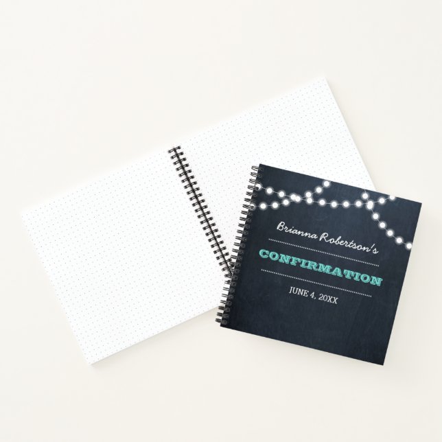 Chalkboard Lights Teal Confirmation Memory Book (Inside)