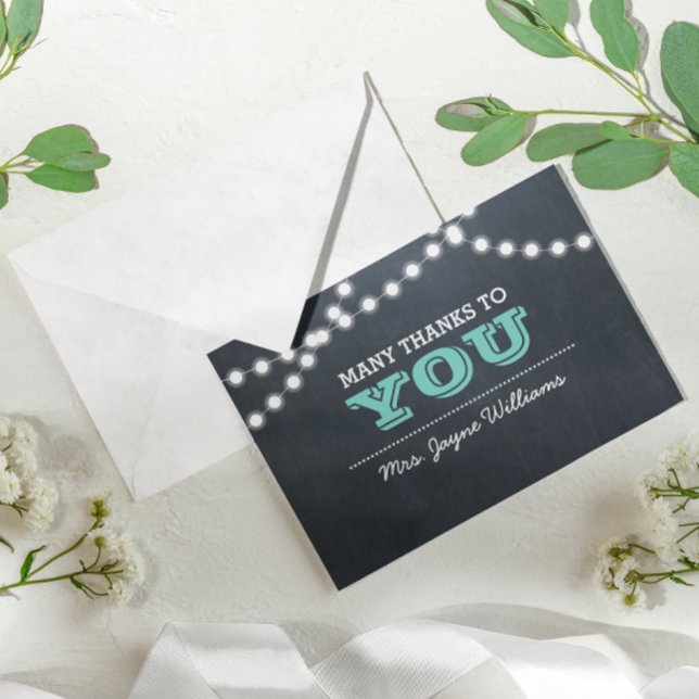 Chalkboard Lights Teal Thank You Note (Creator Uploaded)