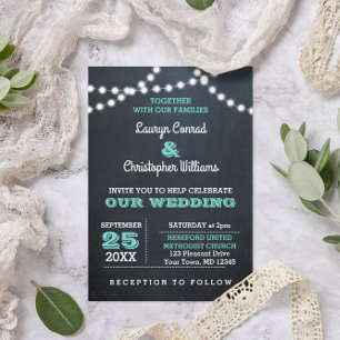 Chalkboard Lights Teal Wedding Invitation