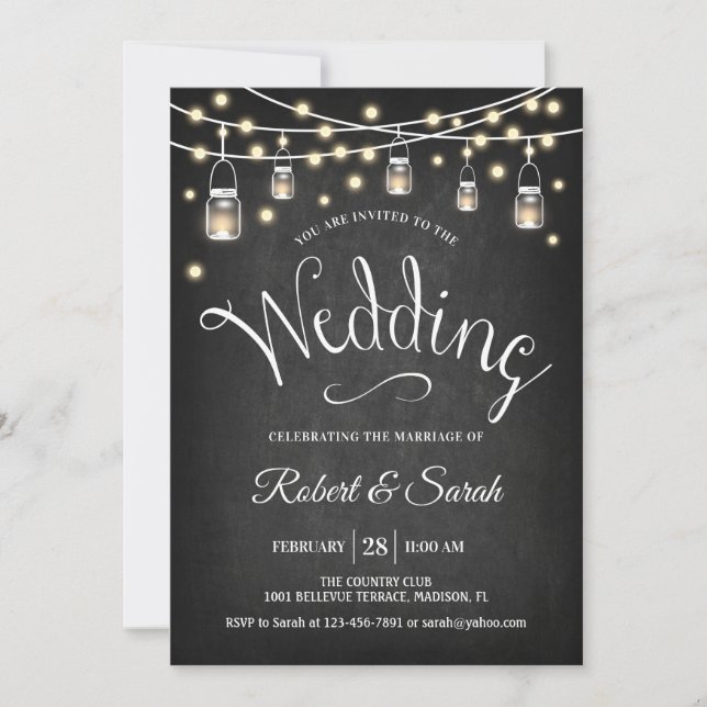 Chalkboard & Lights Wedding Invitation (Front)