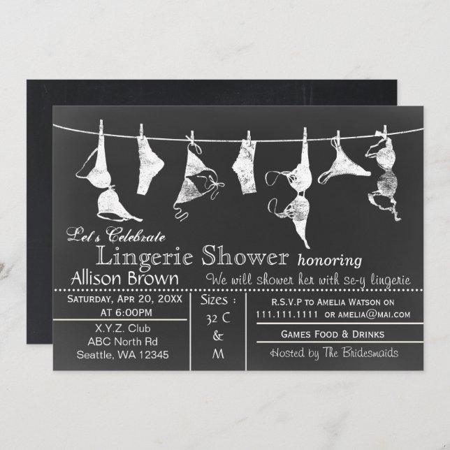 Chalkboard Lingerie Shower Invitatio Invitation (Front/Back)