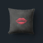 Chalkboard Lips Pillow<br><div class="desc">Cherry red lips on a chalkboard background accent one side of this pillow the other side is decorated with a Mrs., that can easily be changed to a name or deleted if preferred. just contact us at prettyfancyinvites@gmail.com, if you need help with that. The coordinating Mr. pillow with a moustache...</div>