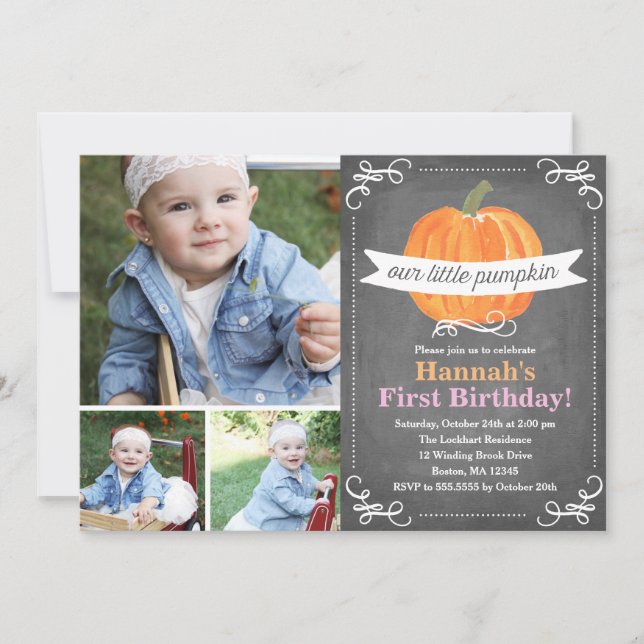 Chalkboard Little Pumpkin Birthday Invitation (Front)