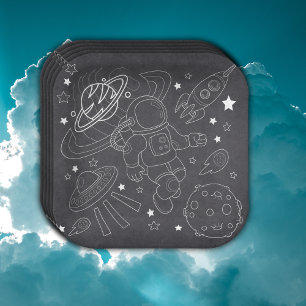 Chalkboard Little Space Explorer Baby Shower Paper Plate