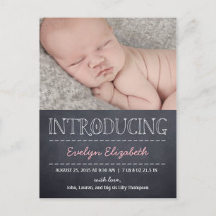 Chalkboard Look Birth Announcement - Pink Postcard