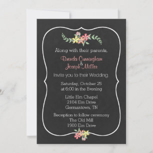 Chalkboard Look Floral Wedding Invitation