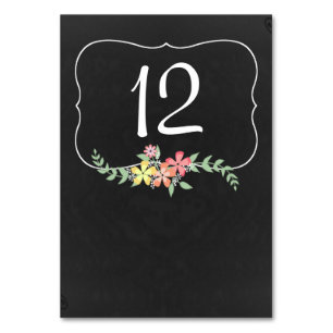 Chalkboard Look Floral Wedding Table Number Card