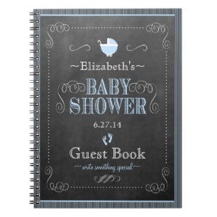 Chalkboard Look In Blue Baby Shower Guest Book- Spiral Notebook