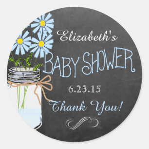 Chalkboard Look Mason Jar Blue Flowers Guest Classic Round Sticker