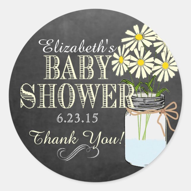 Chalkboard Look Mason Jar- Yellow Baby Shower Classic Round Sticker (Front)