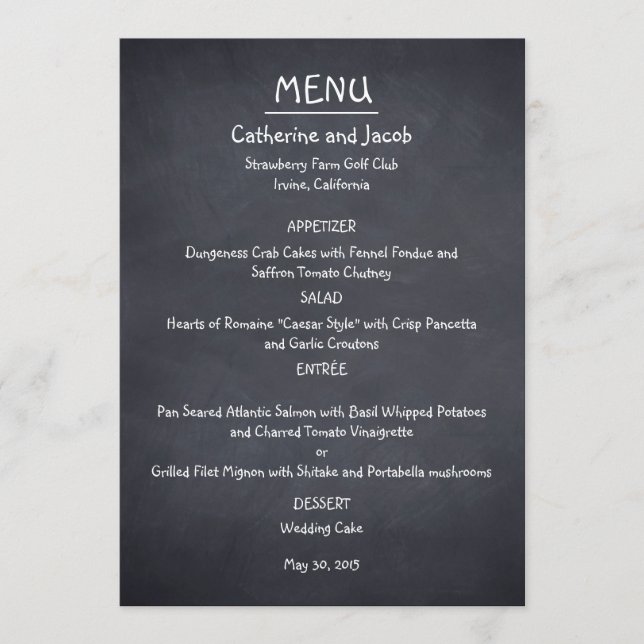 Chalkboard Look Wedding Menu Card (Front)