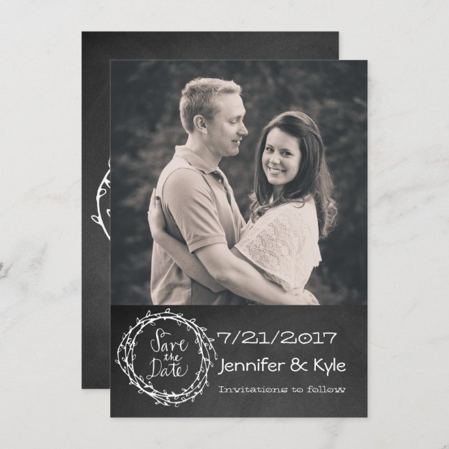 Chalkboard Look Wedding Save the Date Announcement (Front/Back)
