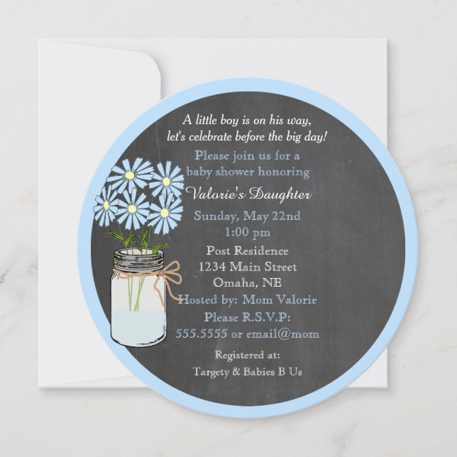 Chalkboard Look with Mason Jar Round Invitation (Front)