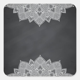 Chalkboard Lotus Flower Mandala Swirl Square Sticker