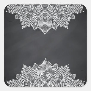 Chalkboard Lotus Flower Mandala Swirl Square Sticker