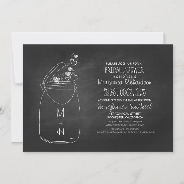 chalkboard love hearts mason jar bridal shower invitation (Front)