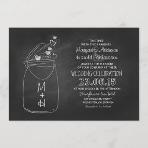 chalkboard love hearts mason jar wedding invitation