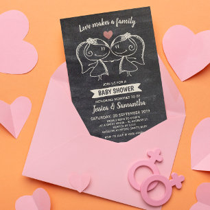 Chalkboard Love Makes a Family LGBT Baby Shower Invitation