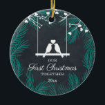 Chalkboard Lovebirds Our First Christmas Together Ceramic Tree Decoration<br><div class="desc">Chalkboard Lovebirds Our First Christmas Together Ceramic Ornament . Personalise with your custom information on both front and back.</div>