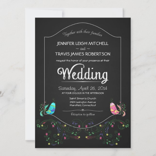 Chalkboard Lovebirds Wedding Invitations (Front)