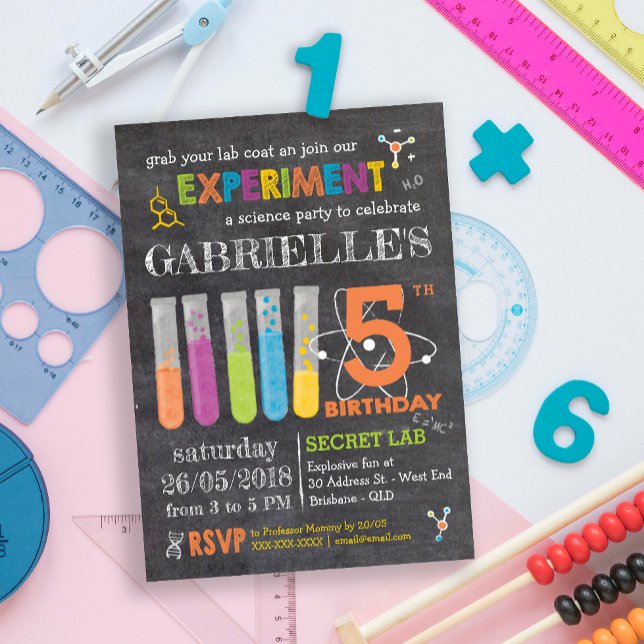 Chalkboard Mad Science Party Birthday Invitation (Creator Uploaded)