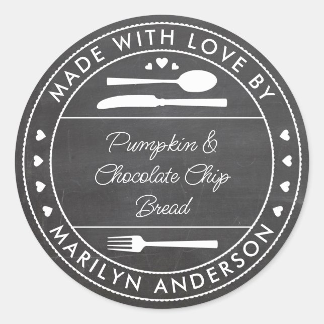 Chalkboard Made With Love Food Gift Classic Round Sticker (Front)