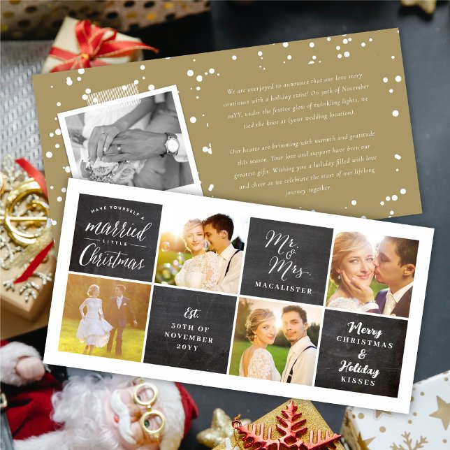Chalkboard Married Little Christmas Photo Wedding Holiday Card (Creator Uploaded)