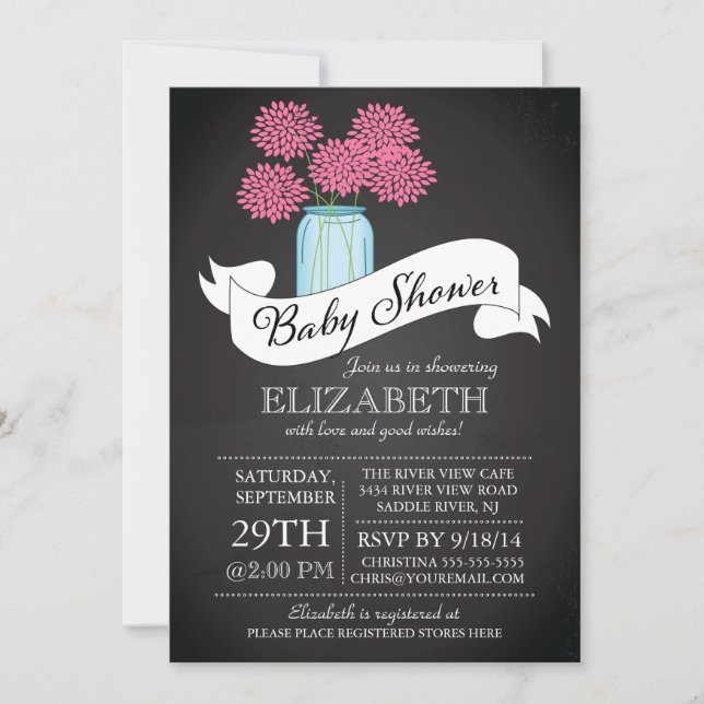 Chalkboard Mason Jar Baby Shower Invitation (Front)