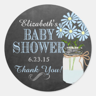 Chalkboard Mason Jar Blue Boy Baby Shower Classic Round Sticker