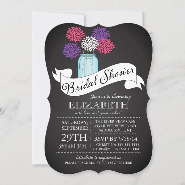 Chalkboard Mason Jar Bridal Shower Invitation (Front)